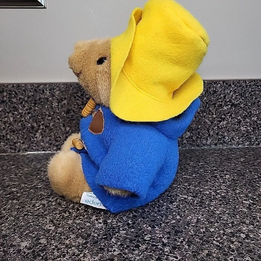 Paddington Bear Sitting Plush Eden Toys Blue Coat w/ Buttons Yellow Hat 7.5